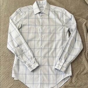 Calvin Klein Men's White and Blue Grid Shirt